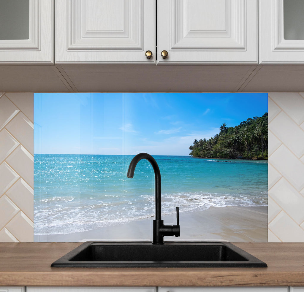 Tropical Beach Ocean View Wall Art – Tempered Glass Kitchen Backsplash-BacksplashArtworks
