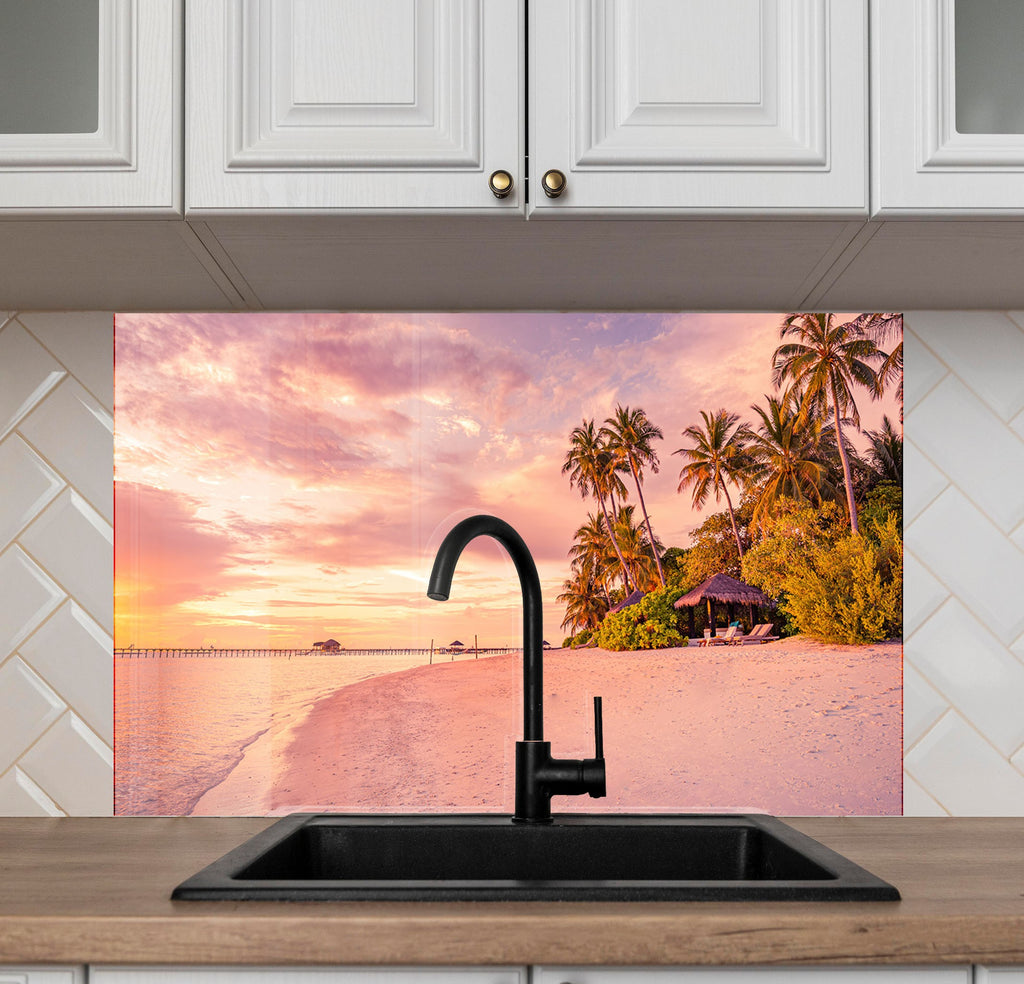 Tropical Paradise Beach Wall Art – Tempered Glass Kitchen Backsplash-BacksplashArtworks