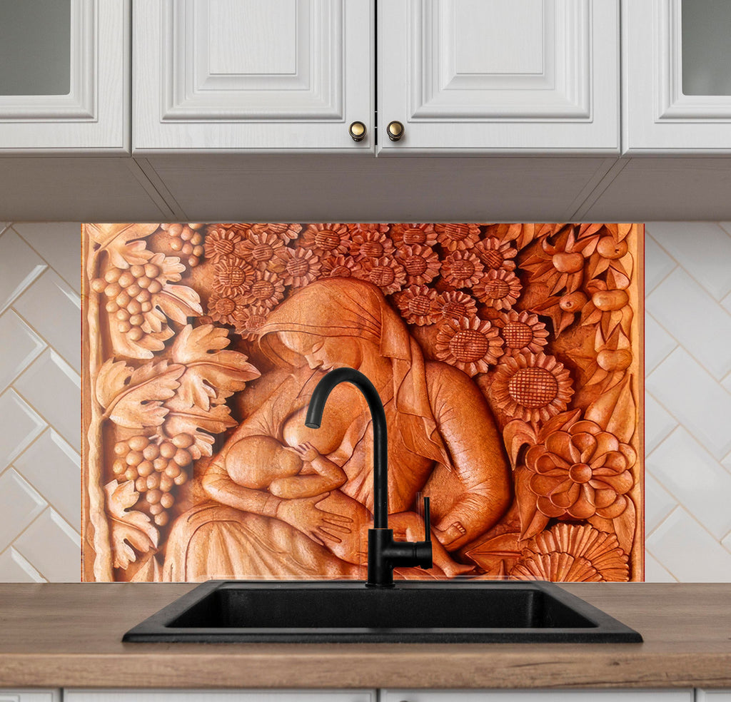 Eternal Motherhood - Glass Kitchen Backsplash-BacksplashArtworks