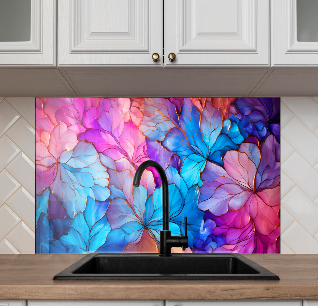 Radiant Floral Harmony - Glass Kitchen Backsplash-BacksplashArtworks