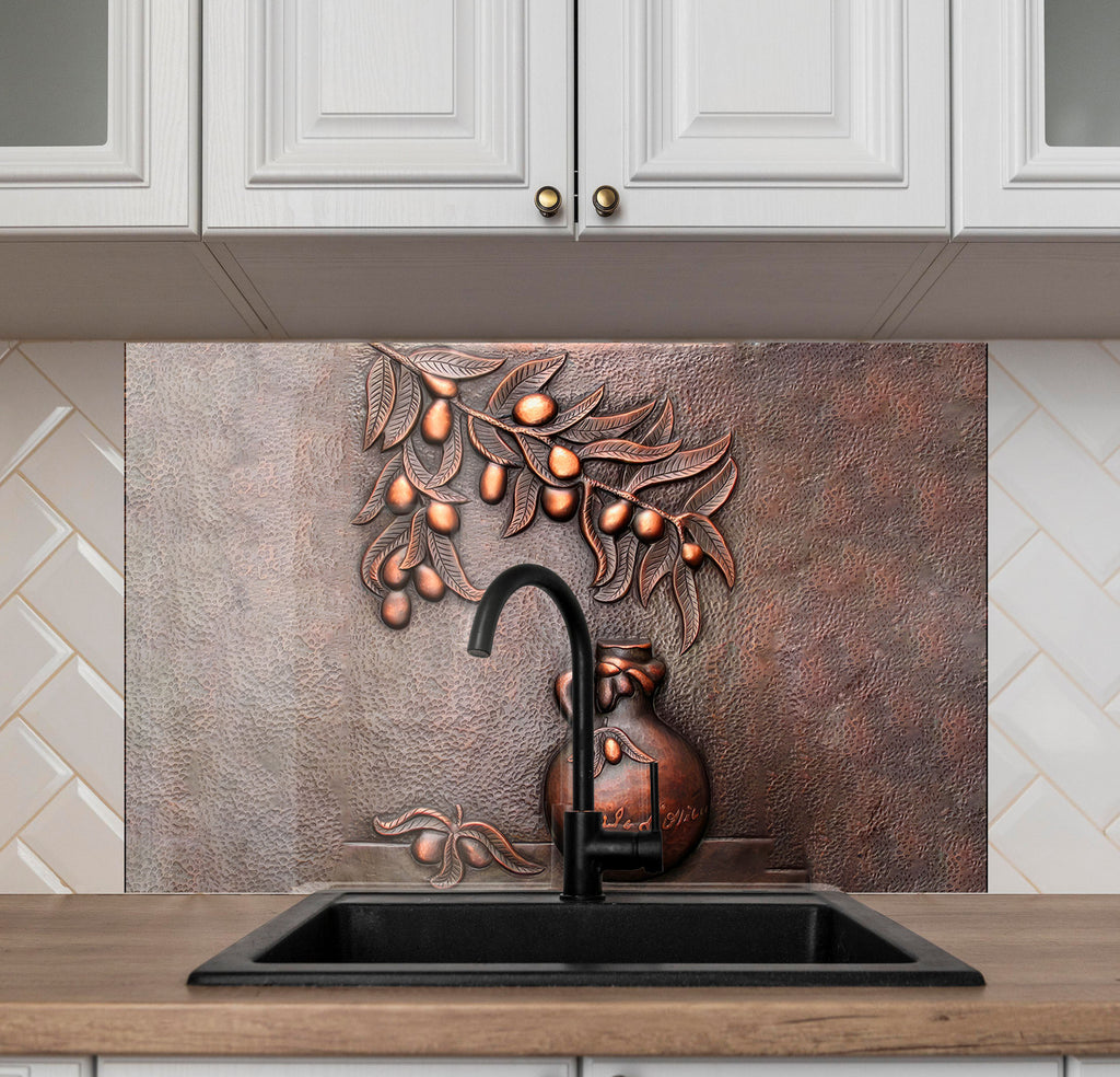 Rustic Bronze Olive Art - Glass Kitchen Backsplash-BacksplashArtworks