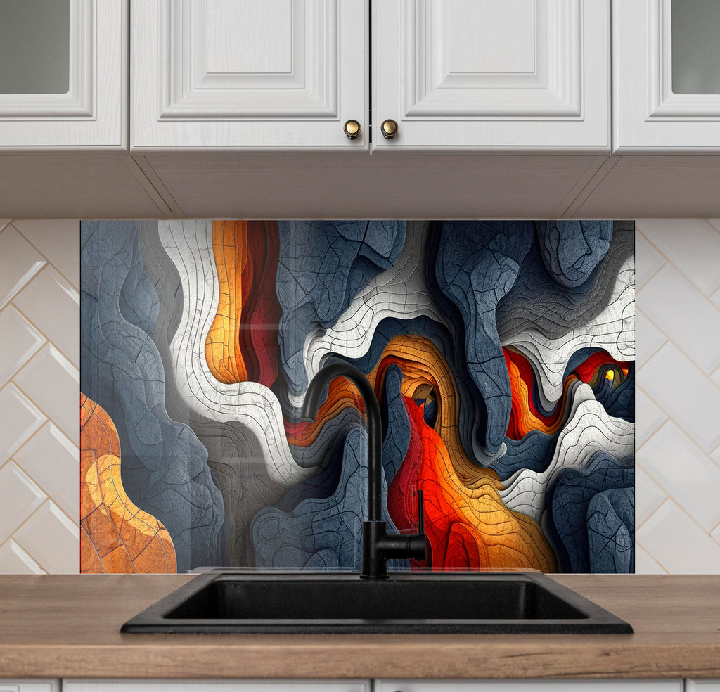 Abstract Tempered Glass Backsplash-BacksplashArtworks