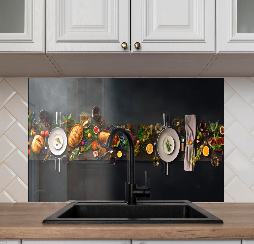 Gourmet Feast – Glass Kitchen Backsplash-BacksplashArtworks