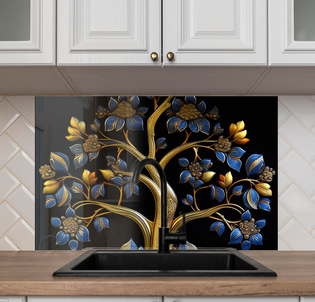 Royal Tree of Life - Glass Kitchen Backsplash-BacksplashArtworks