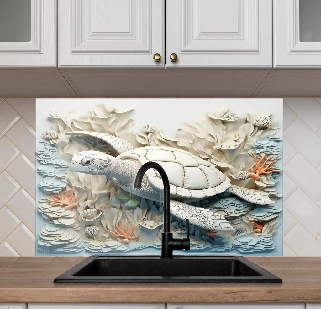Tranquil Sea Turtle – Glass Kitchen Backsplash-BacksplashArtworks