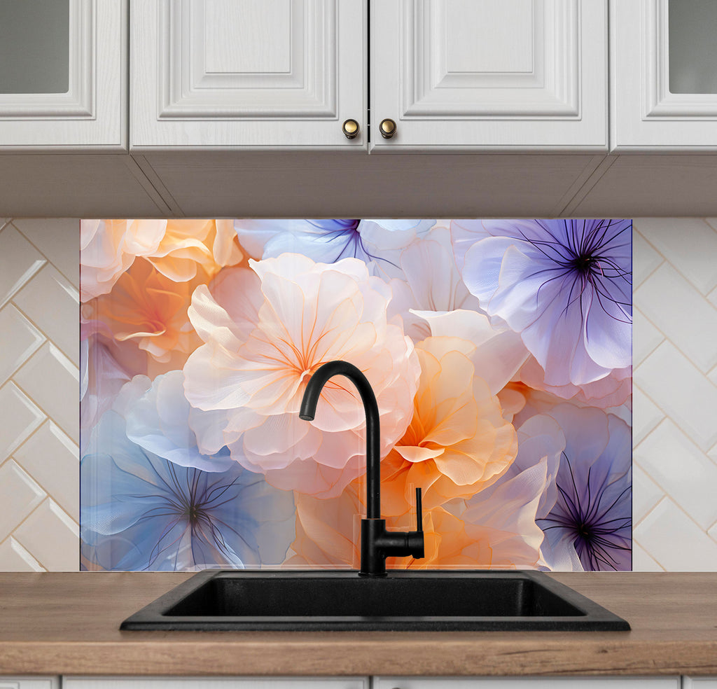 Ethereal Floral Dream - Glass Kitchen Backsplash-BacksplashArtworks
