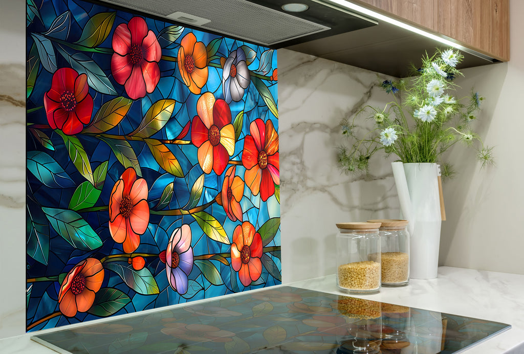 Stained Glass Garden - Glass Kitchen Backsplash-BacksplashArtworks