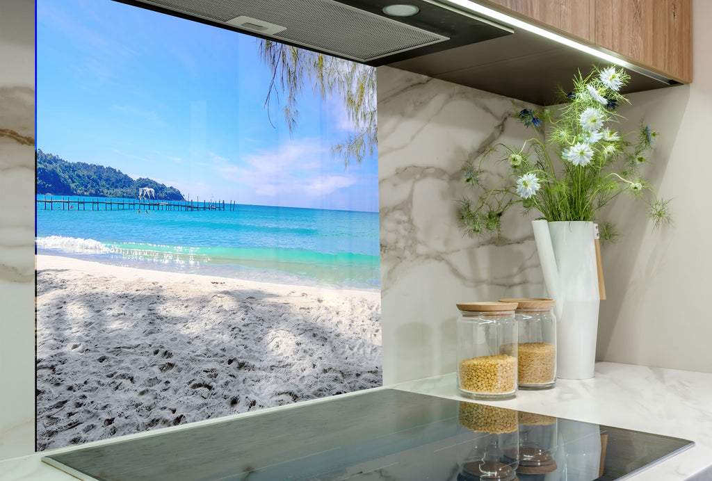 Serene Beach Pier Wall Art – Tempered Glass Kitchen Backsplash-BacksplashArtworks