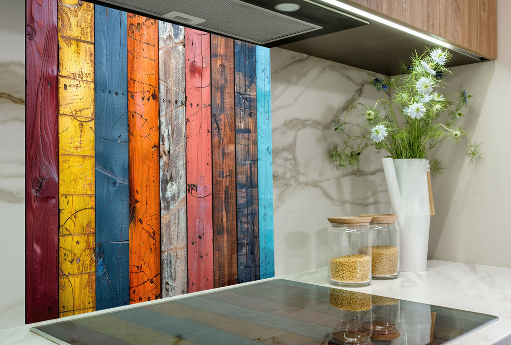 Colorful Wood Panel - Glass Kitchen Backsplash-BacksplashArtworks