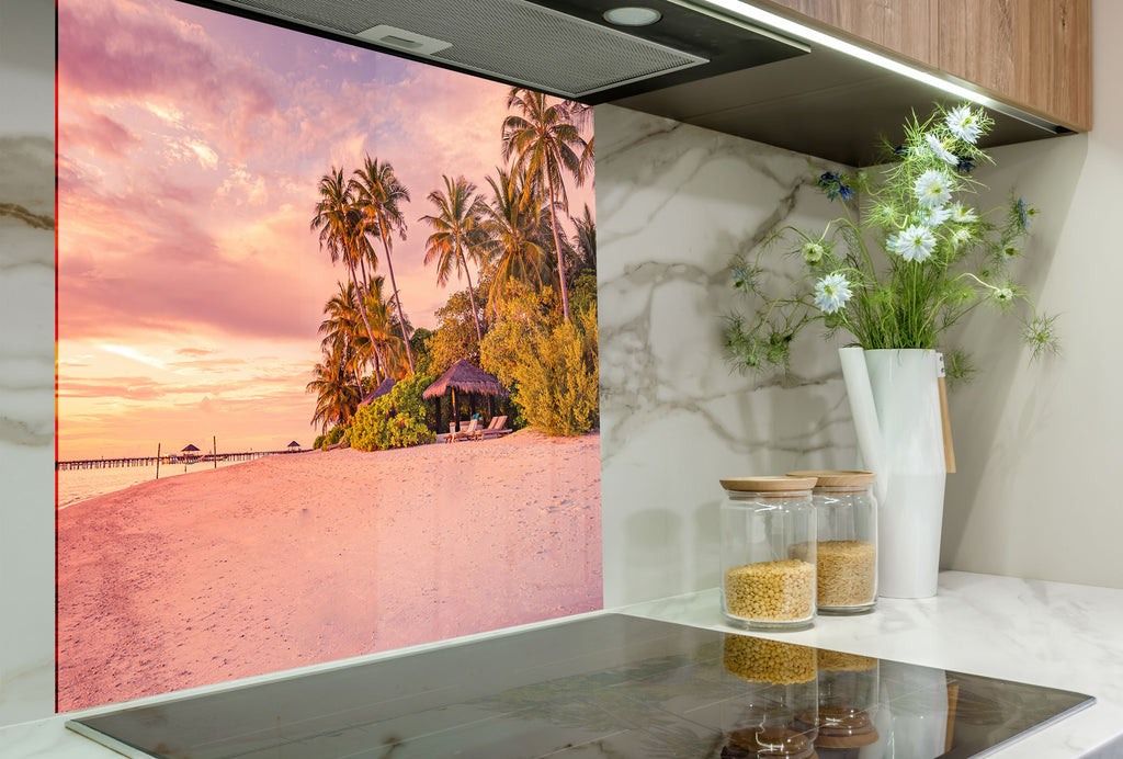 Tropical Paradise Beach Wall Art – Tempered Glass Kitchen Backsplash-BacksplashArtworks