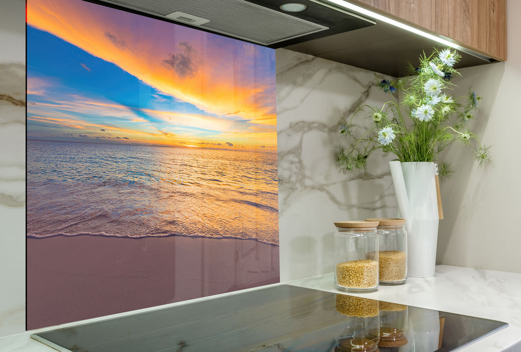 Colorful Ocean Sunset Wall Art – Tempered Glass Kitchen Backsplash-BacksplashArtworks