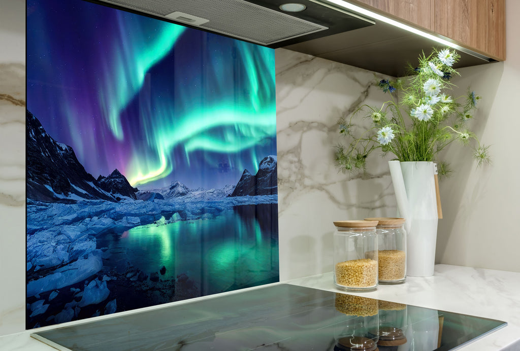 Northern Lights Reflection Wall Art - Tempered Glass Kitchen Backsplash-BacksplashArtworks