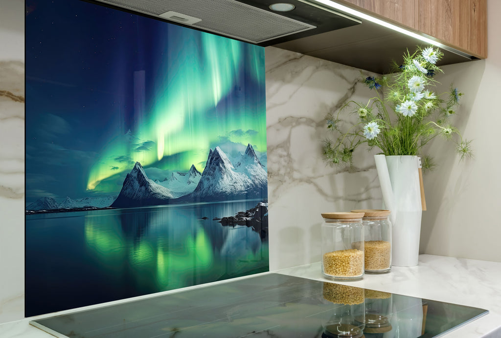 Aurora Borealis Night Sky Wall Art - Tempered Glass Kitchen Backsplash-BacksplashArtworks