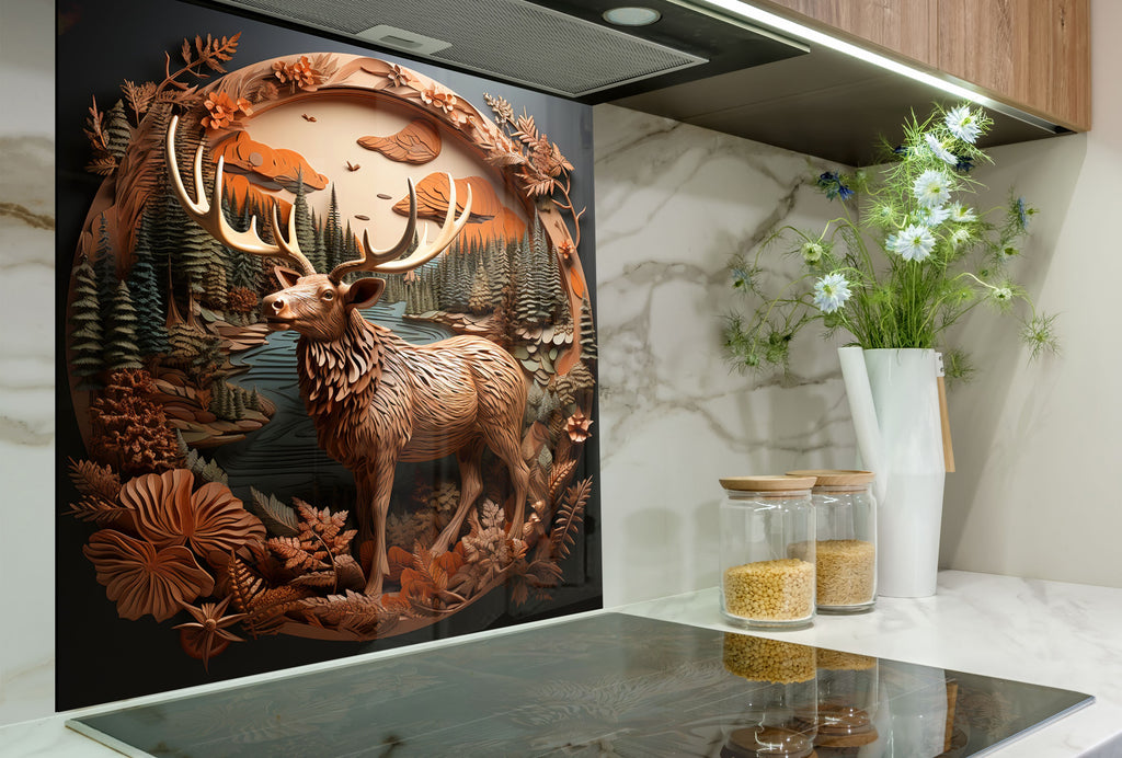 Deer Forest - Tempered Glass Kitchen Backsplash-BacksplashArtworks