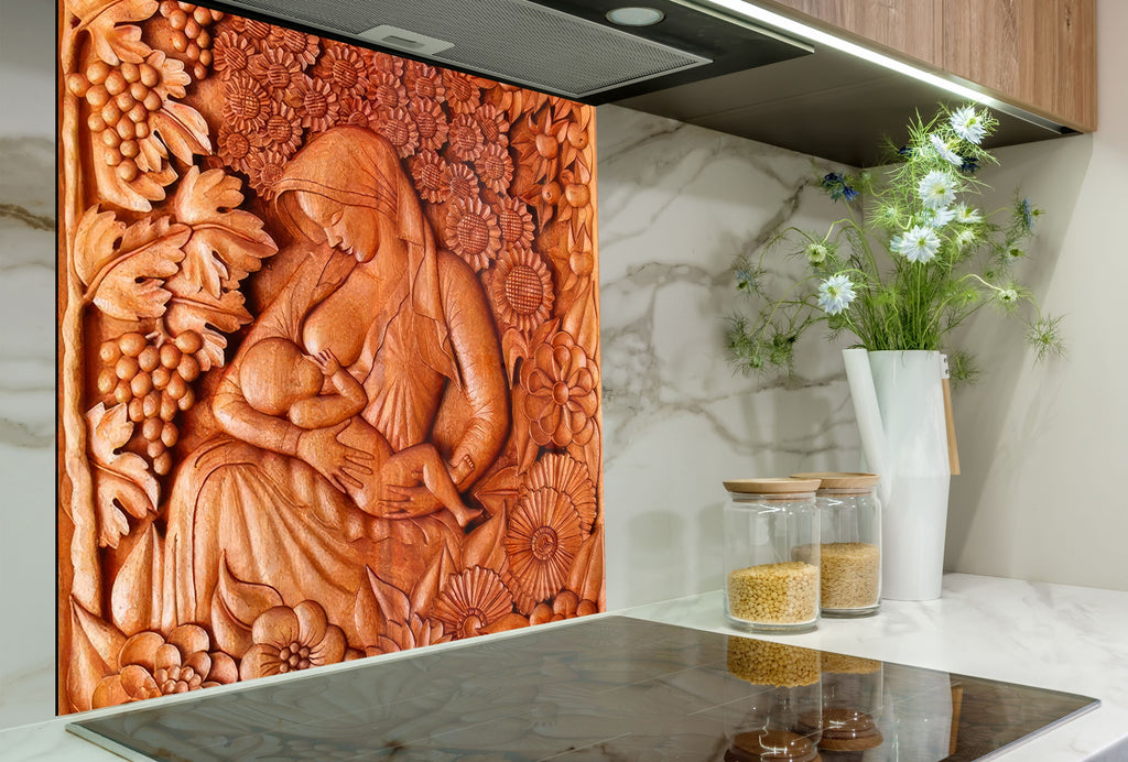 Eternal Motherhood - Glass Kitchen Backsplash-BacksplashArtworks