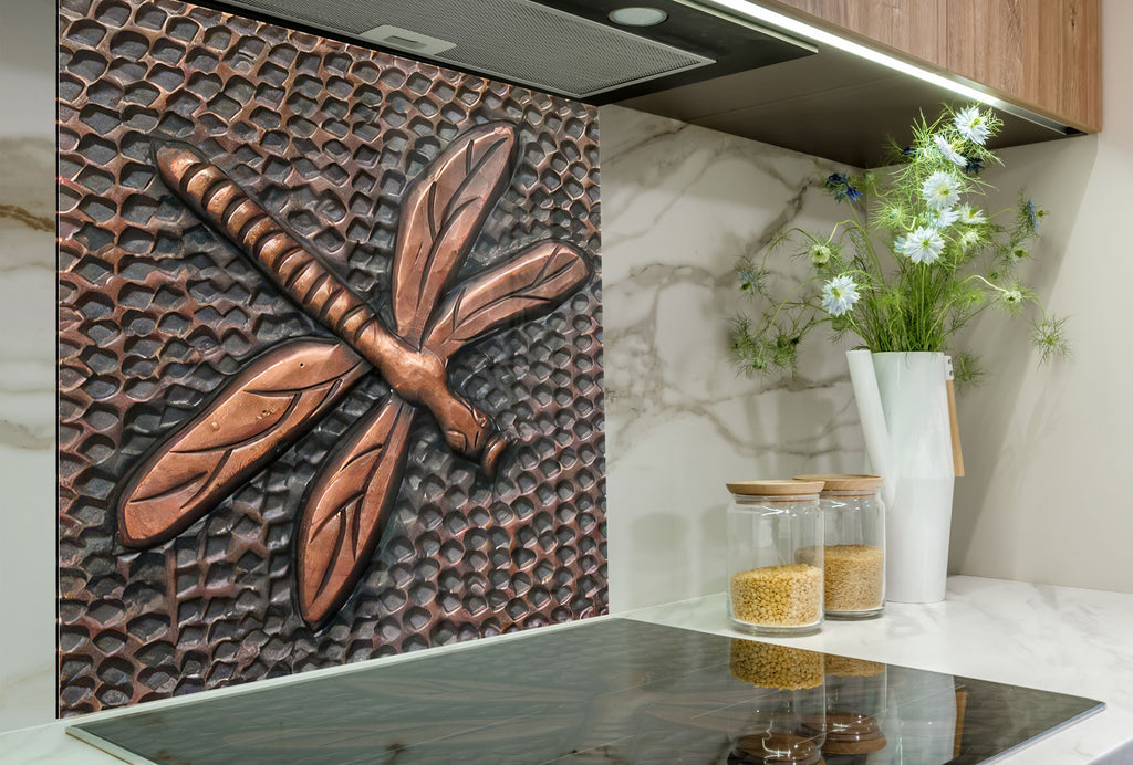 Copper Dragonfly - Tempered Glass Kitchen Backsplash-BacksplashArtworks