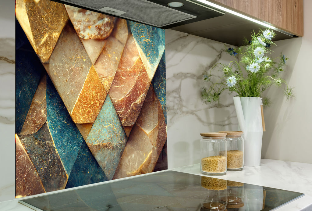 Golden Marble Elegance – Luxurious - Glass Kitchen Backsplash-BacksplashArtworks