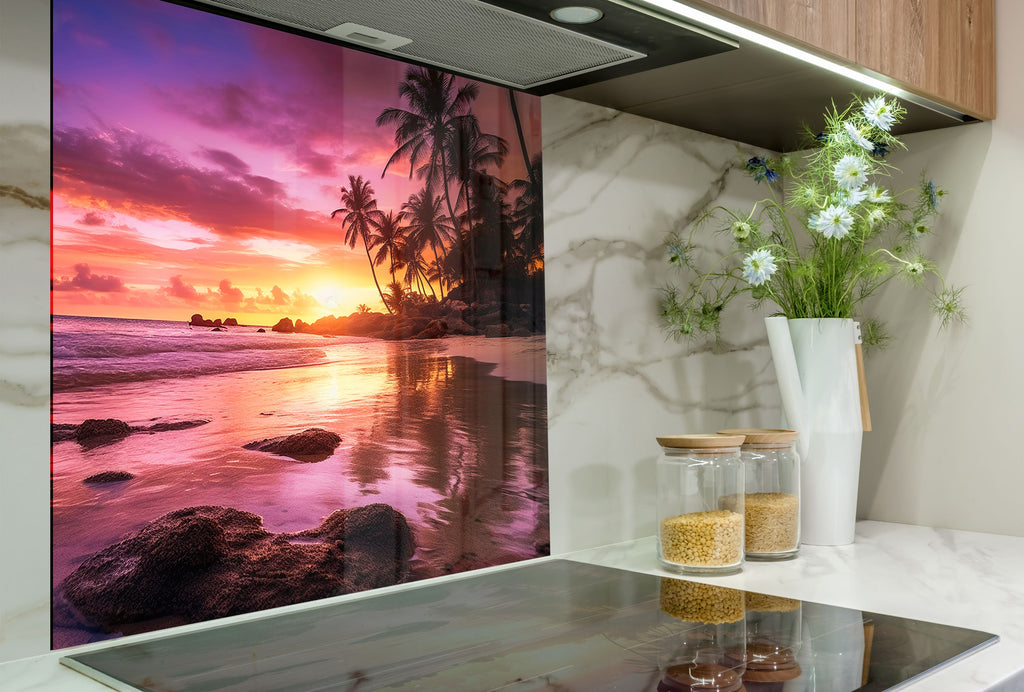 Tropical Sunset Beach Wall Art – Tempered Glass Kitchen Backsplash-BacksplashArtworks