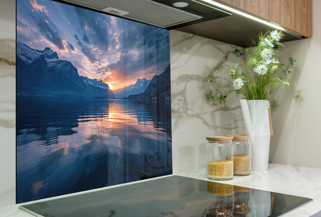 Majestic Mountain Sunset Wall Art – Tempered Glass Kitchen Backsplash-BacksplashArtworks
