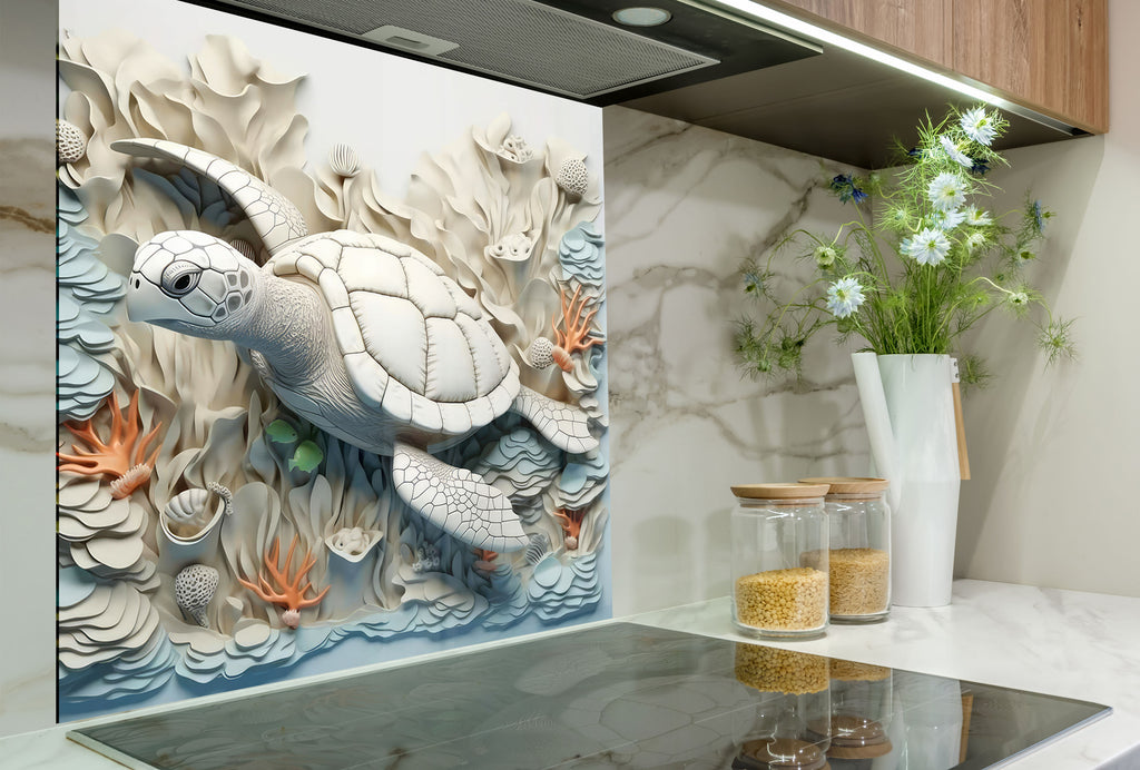 Tranquil Sea Turtle – Glass Kitchen Backsplash-BacksplashArtworks