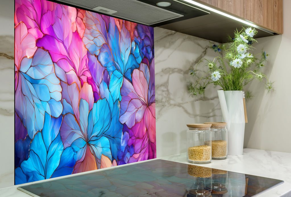 Radiant Floral Harmony - Glass Kitchen Backsplash-BacksplashArtworks