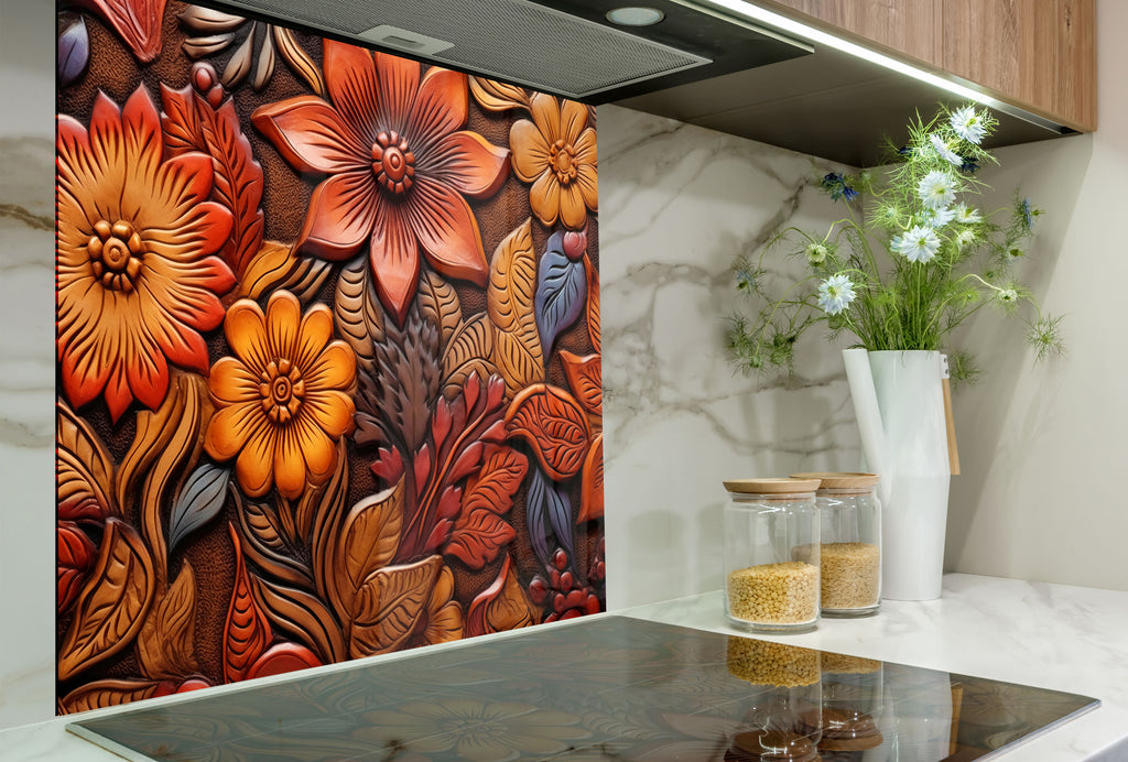 Autumn Blossom Engraved - Glass Kitchen Backsplash-BacksplashArtworks