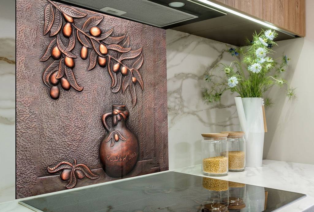 Rustic Bronze Olive Art - Glass Kitchen Backsplash-BacksplashArtworks