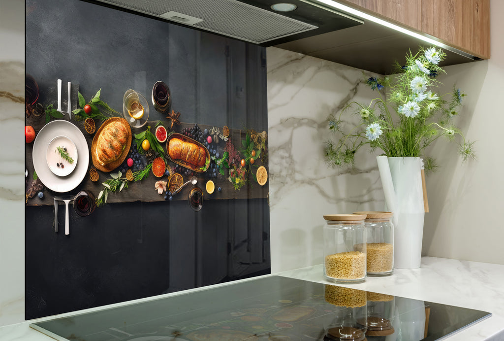 Gourmet Feast – Glass Kitchen Backsplash-BacksplashArtworks