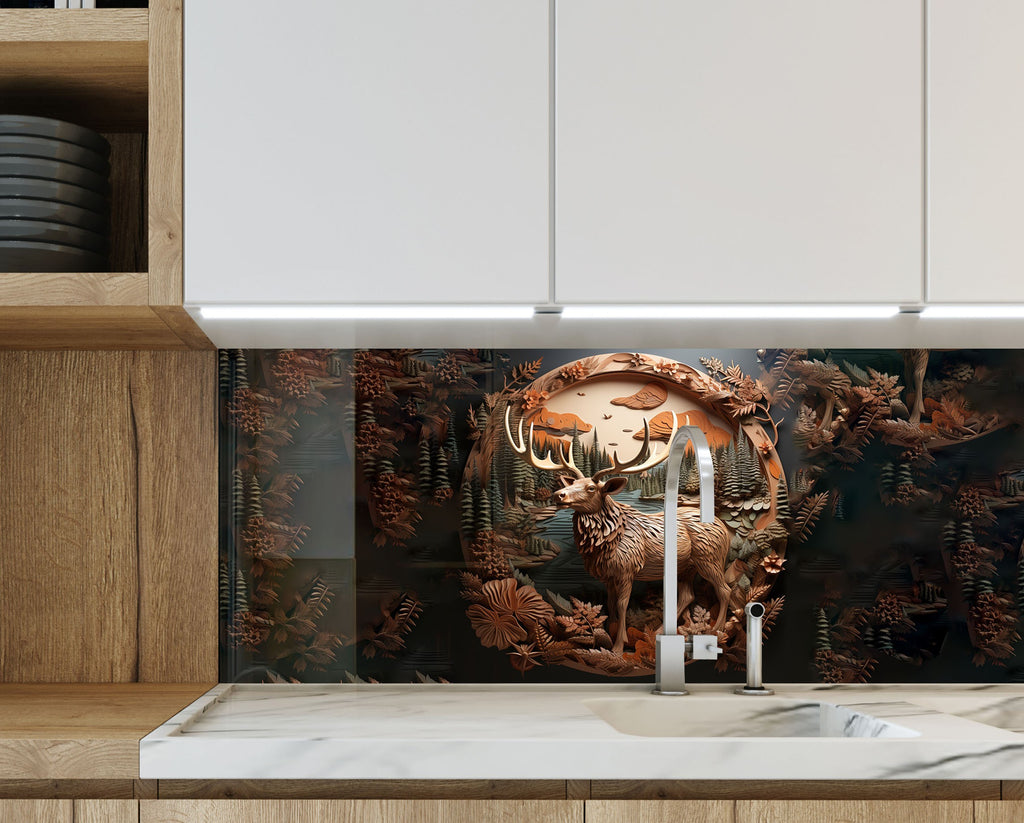 Deer Forest - Tempered Glass Kitchen Backsplash-BacksplashArtworks