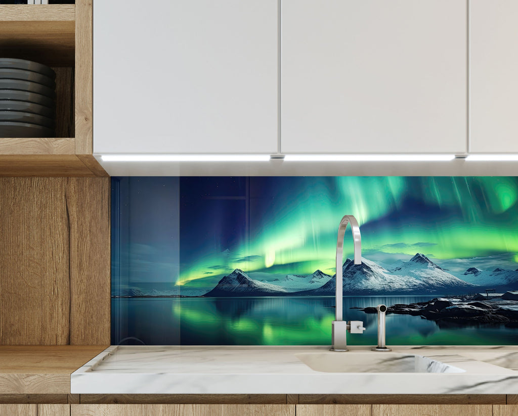 Aurora Borealis Night Sky Wall Art - Tempered Glass Kitchen Backsplash-BacksplashArtworks
