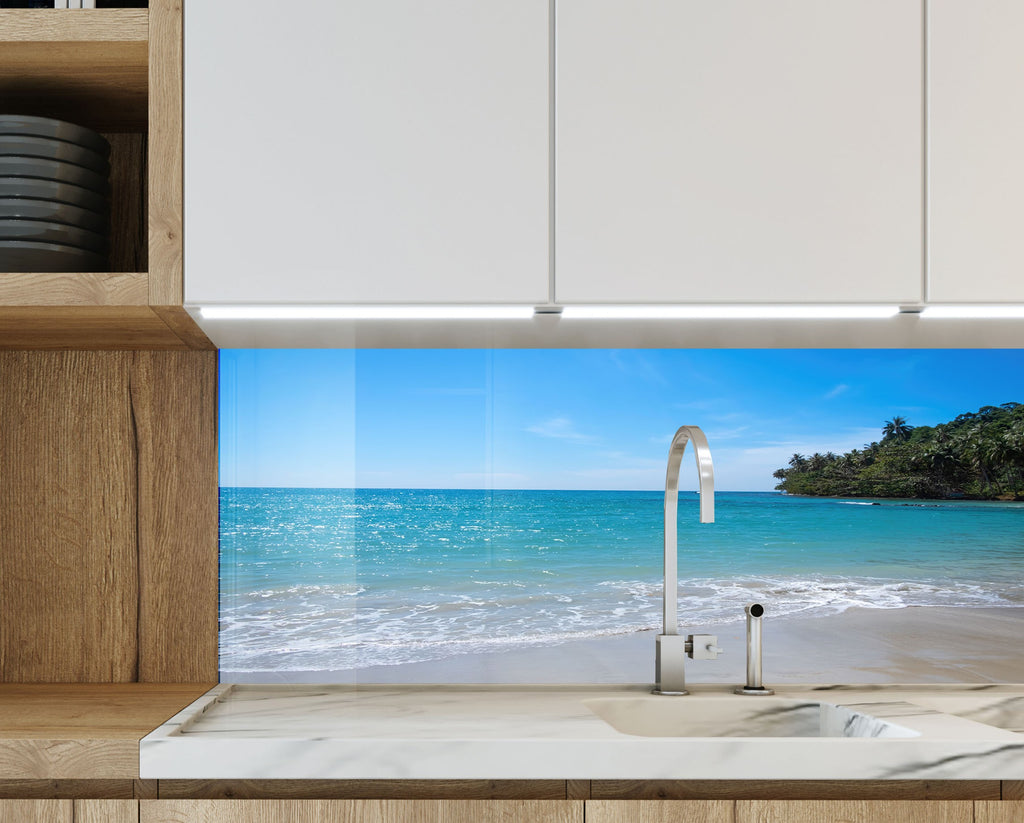 Tropical Beach Ocean View Wall Art – Tempered Glass Kitchen Backsplash-BacksplashArtworks