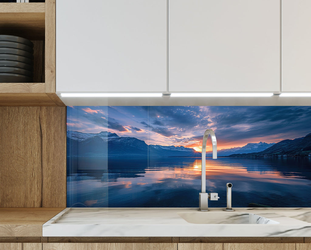 Majestic Mountain Sunset Wall Art – Tempered Glass Kitchen Backsplash-BacksplashArtworks