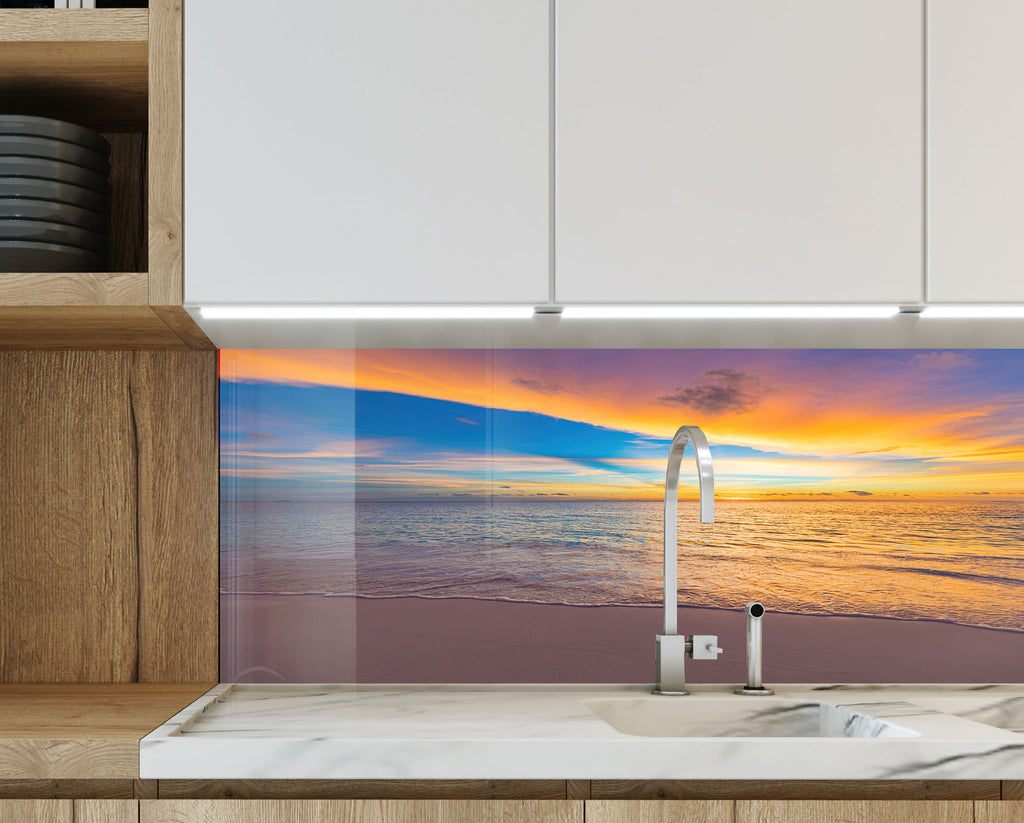 Colorful Ocean Sunset Wall Art – Tempered Glass Kitchen Backsplash-BacksplashArtworks