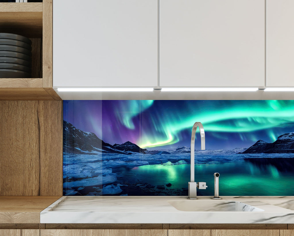 Northern Lights Reflection Wall Art - Tempered Glass Kitchen Backsplash-BacksplashArtworks