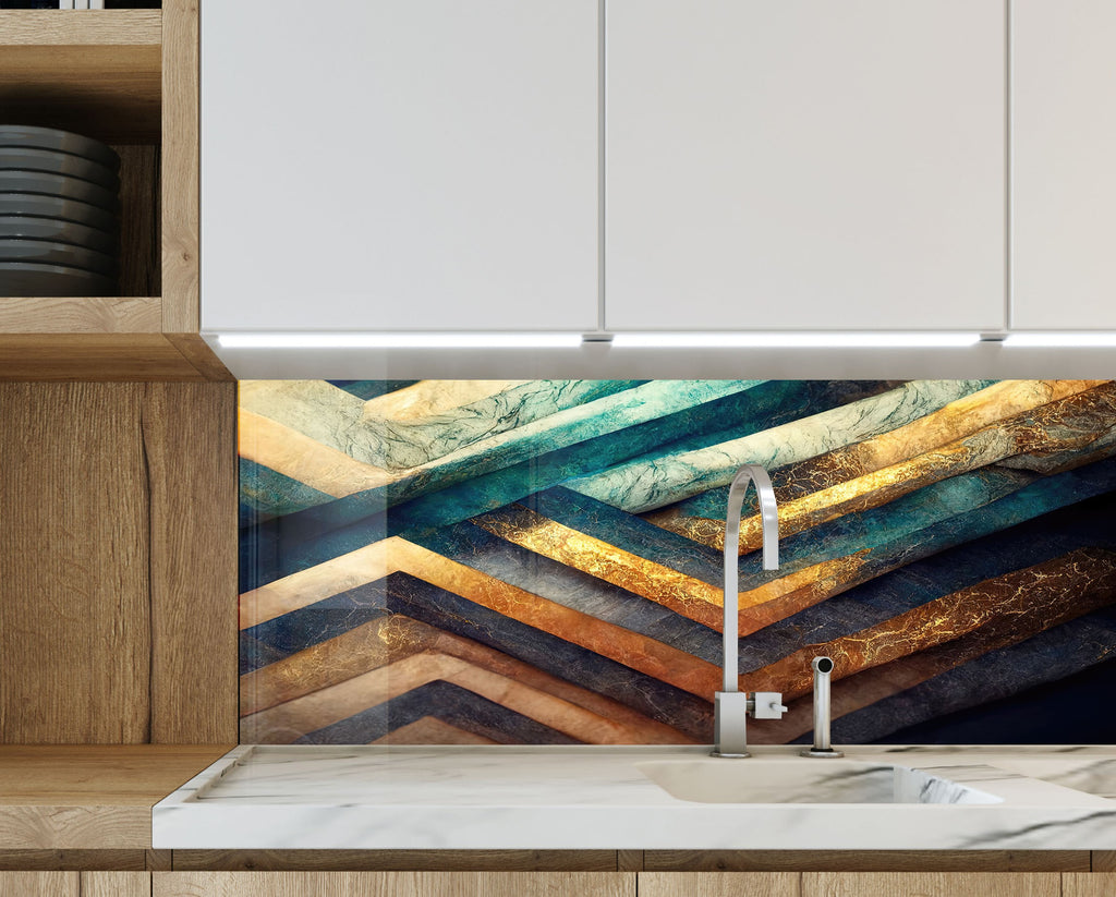 Golden Flow – Luxurious - Glass Kitchen Backsplash-BacksplashArtworks