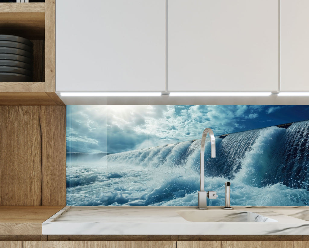 Majestic Waterfall Power Wall Art - Tempered Glass Kitchen Backsplash-BacksplashArtworks