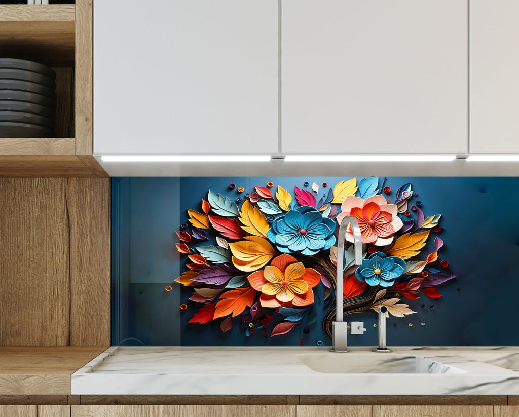 Autumn Bloom Artwork - Glass Kitchen Backsplash-BacksplashArtworks