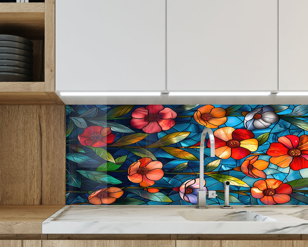 Stained Glass Garden - Glass Kitchen Backsplash-BacksplashArtworks