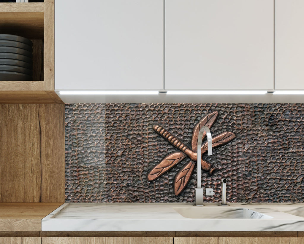 Copper Dragonfly - Tempered Glass Kitchen Backsplash-BacksplashArtworks
