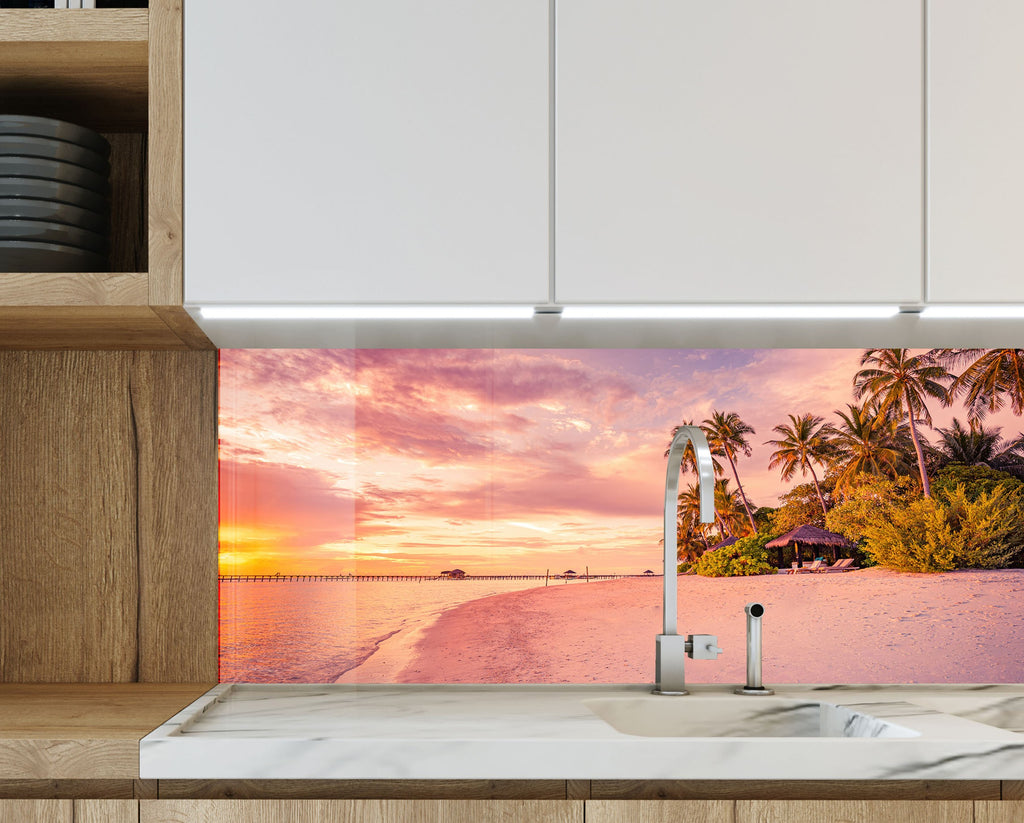 Tropical Paradise Beach Wall Art – Tempered Glass Kitchen Backsplash-BacksplashArtworks