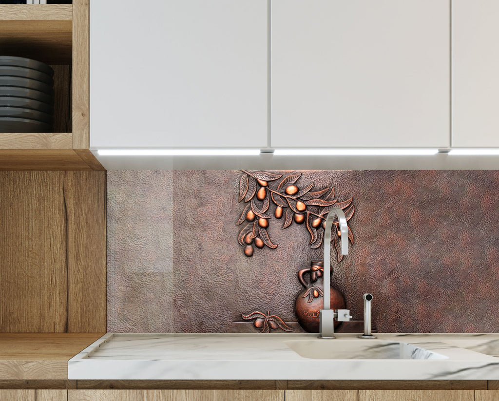 Rustic Bronze Olive Art - Glass Kitchen Backsplash-BacksplashArtworks