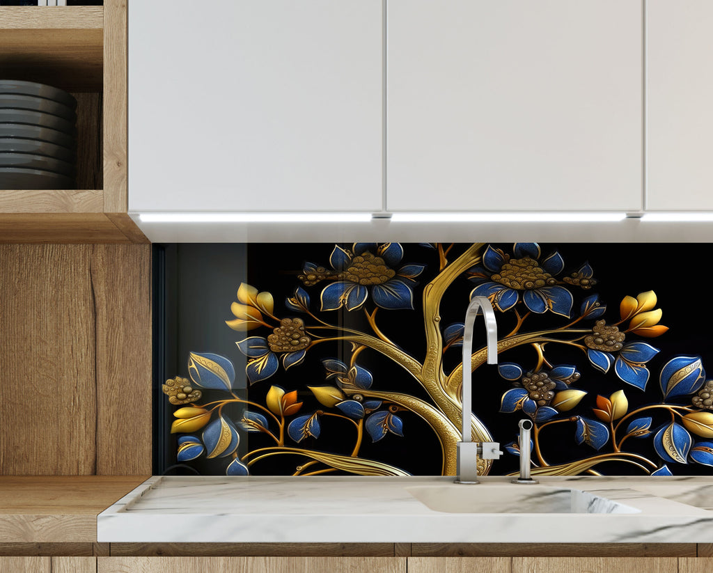 Royal Tree of Life - Glass Kitchen Backsplash-BacksplashArtworks