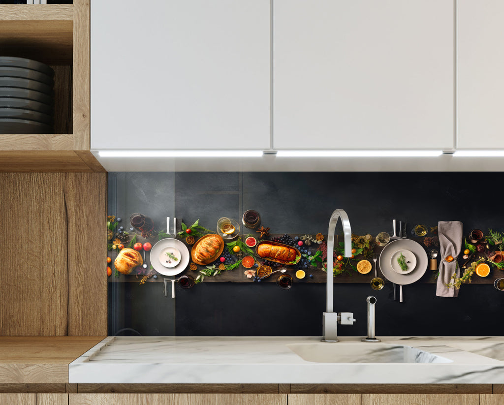 Gourmet Feast – Glass Kitchen Backsplash-BacksplashArtworks