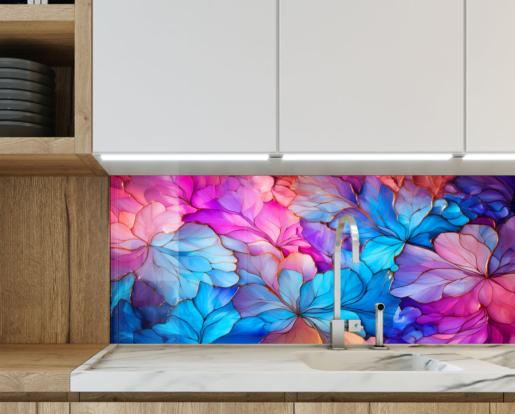 Radiant Floral Harmony - Glass Kitchen Backsplash-BacksplashArtworks