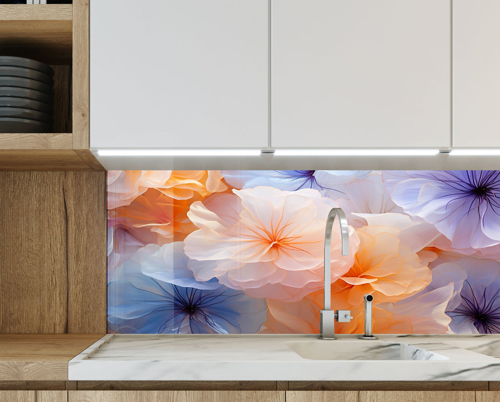 Ethereal Floral Dream - Glass Kitchen Backsplash-BacksplashArtworks