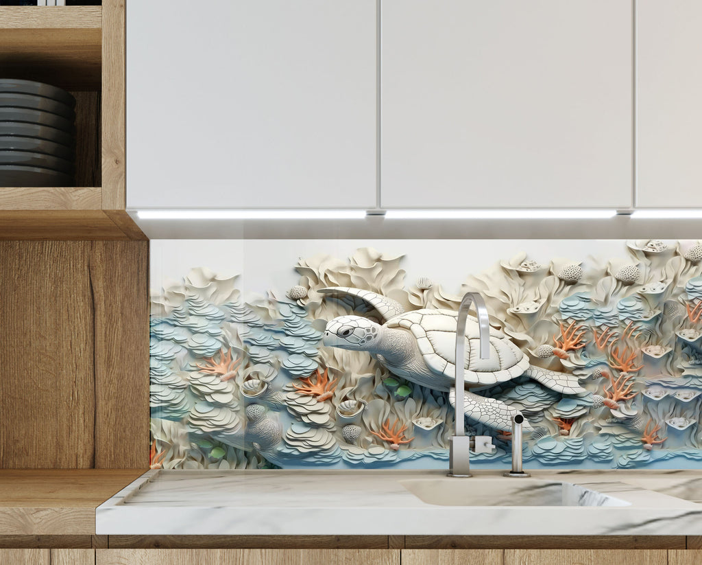 Tranquil Sea Turtle – Glass Kitchen Backsplash-BacksplashArtworks