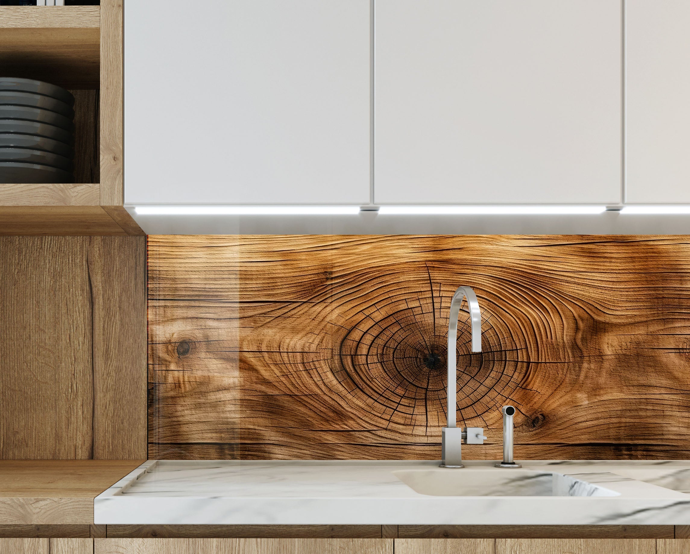 Natural Wood Grain Glass Backsplash | Backsplash Artworks ...