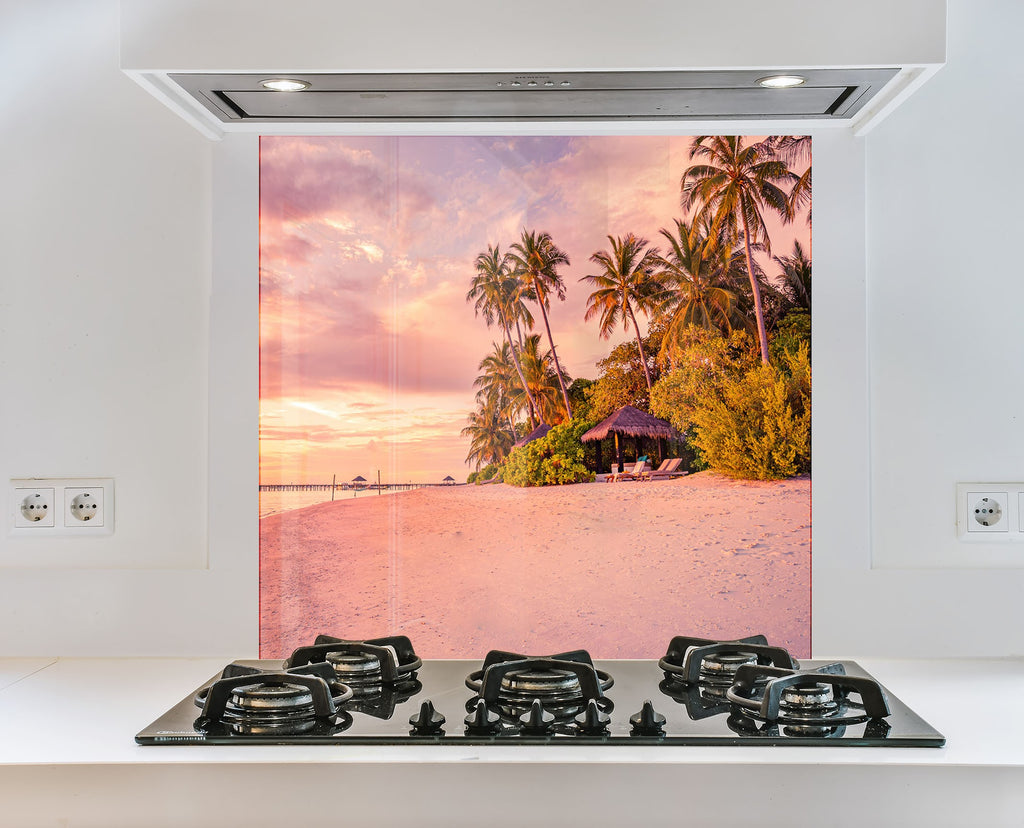 Tropical Paradise Beach Wall Art – Tempered Glass Kitchen Backsplash-BacksplashArtworks