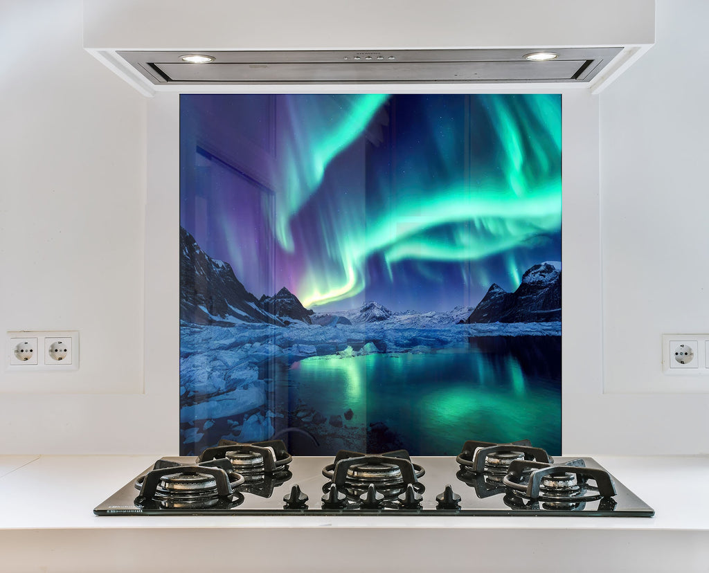 Northern Lights Reflection Wall Art - Tempered Glass Kitchen Backsplash-BacksplashArtworks