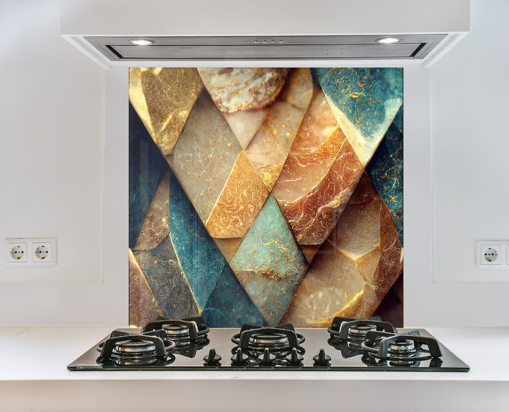 Golden Marble Elegance – Luxurious - Glass Kitchen Backsplash-BacksplashArtworks